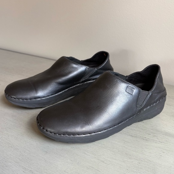 Fitflop Superloafer Black Leather Slip On Clog Loafers US 7.5 EU 38.5 - Picture 1 of 16